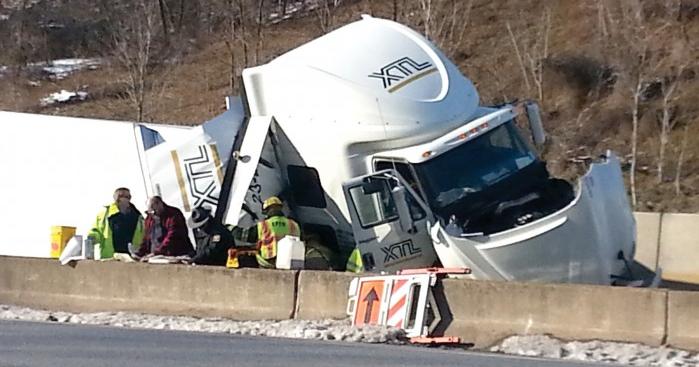 Tractor-trailer overturns on I81 near Susquehanna River