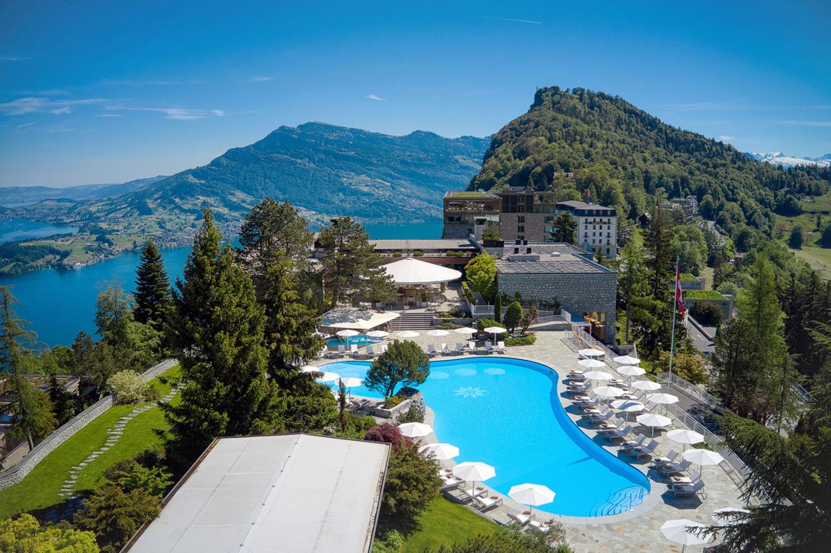 The Buergenstock Resort, high above Lake Lucerne in Switzerland, took nine years to build.