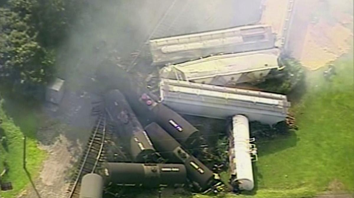 Pa. town evacuated after freight train derails, catches fire State