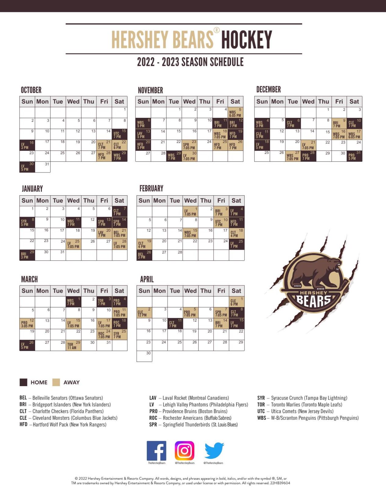 AHL Hershey Bears unveil 2022-23 regular-season schedule