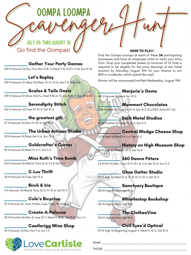 Oompa Loompa Scavenger Hunt - July 25 - Aug 15! Friday, July 24, 2026 by Phil George
