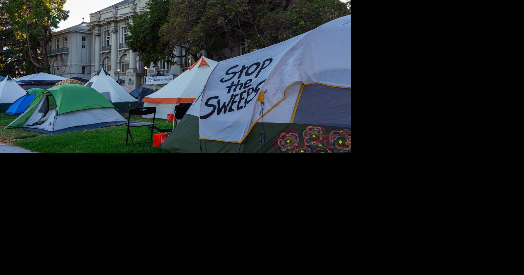 Protest against houseless encampment sweeps hits one week | City ...