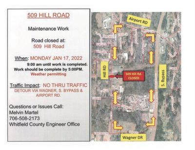 Part of Hill Road to be closed Monday