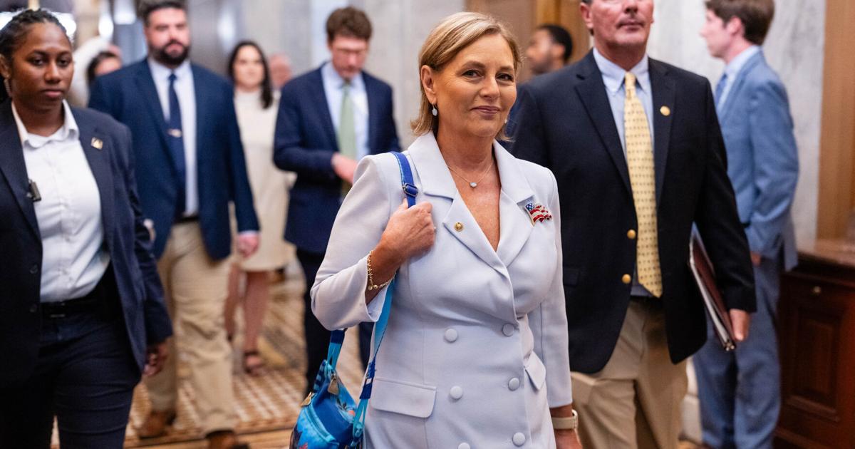Darline Graham Nordone, middle, departs with staff and Capitol Police after being sworn in at the U.S. Capitol on July 14, 2026, in Washington, D.C..