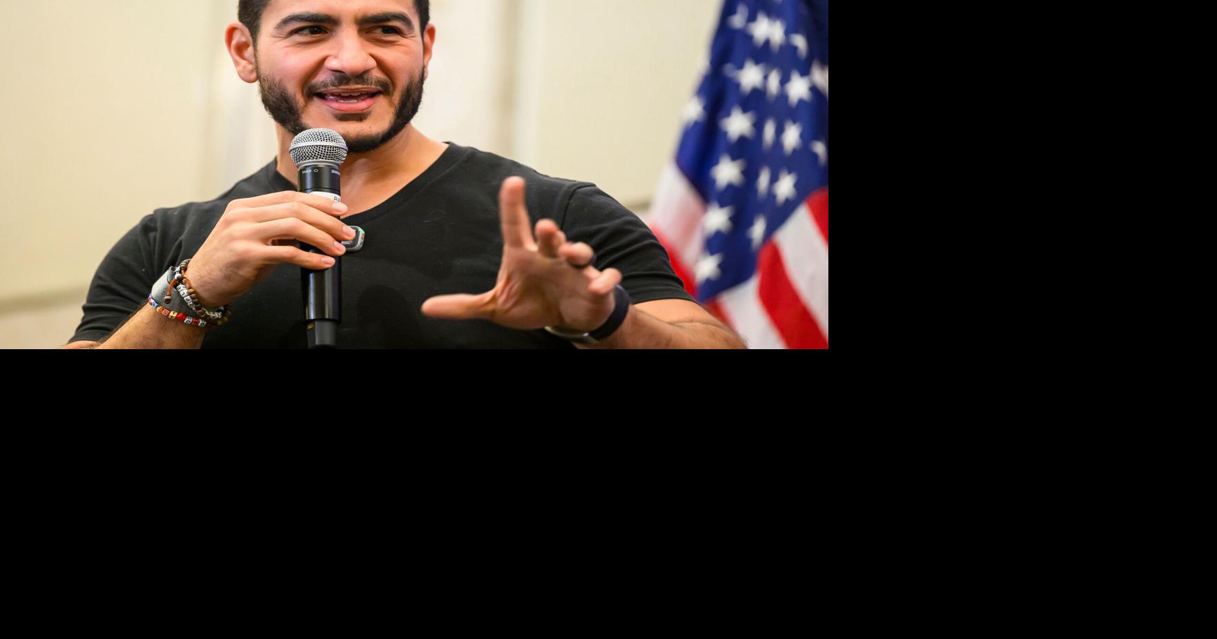 Abdul El-Sayed, the Democratic candidate for U.S. Senate in Michigan, speaks to a group of students at Michigan State University on Friday, Sept. 11, 2026, in East Lansing, Michigan.