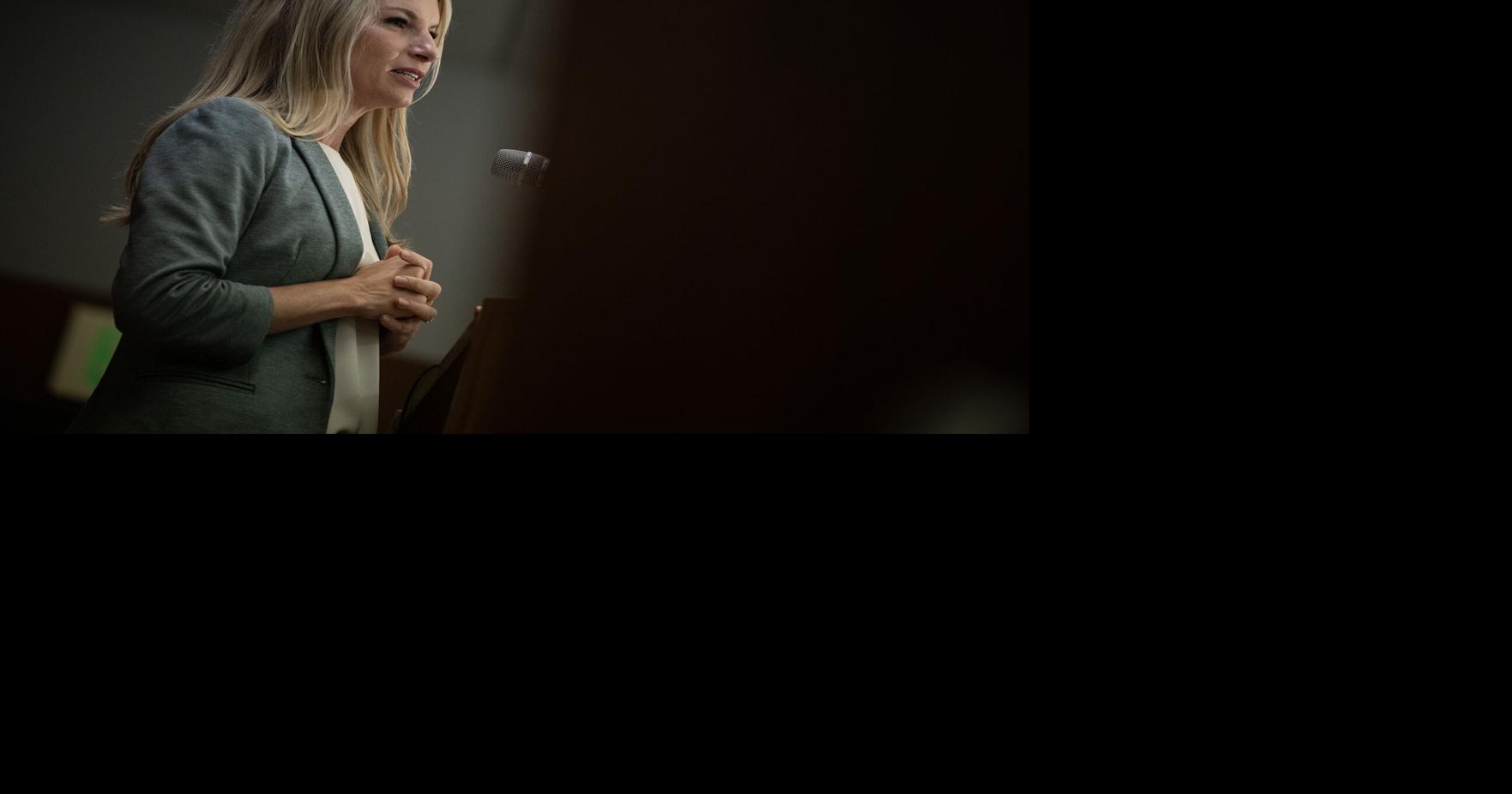 Brittany Pettersen speaks during a unity rally put on by the Colorado Democratic Party following Tuesday’ s primary election, on Thursday, July 2, 2026, at the Laborers' International Union of North America Local 720 headquarters in Denver.