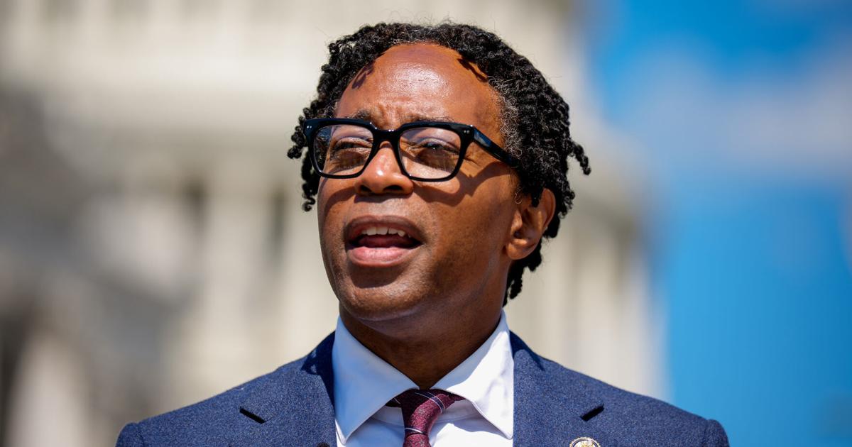 Wesley Bell speaks during a news conference outside the U.S. Capitol Building on Sept. 9, 2025, in Washington, D.C..