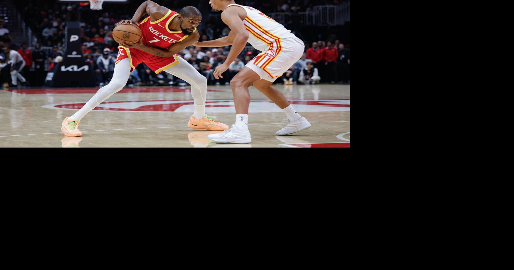 Durant scores 22, Sheppard hits five 3-pointers to lead Rockets to a win in Atlanta's home opener By ALAN COLE - Associated Press Oct 24, 2026 9 mins ago