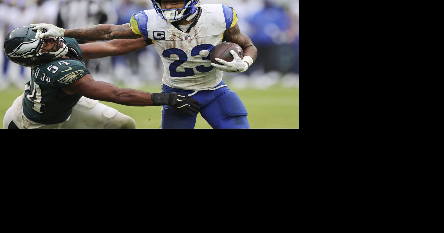 Los Angeles Rams' Kyren Williams' late touchdown helped the Rams to a come-from-behind victory against the Philadelphia Eagles on Sunday, Oct. 4, 2026, at Lincoln Financial Field in Philadelphia.