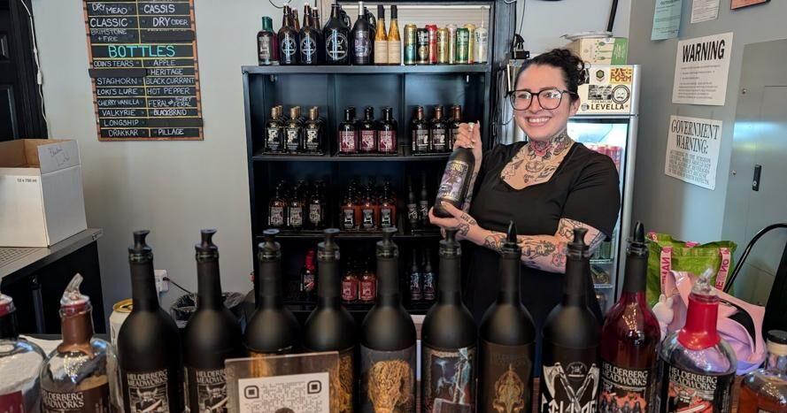 India Roy behind the bar at Helderberg Meadworks