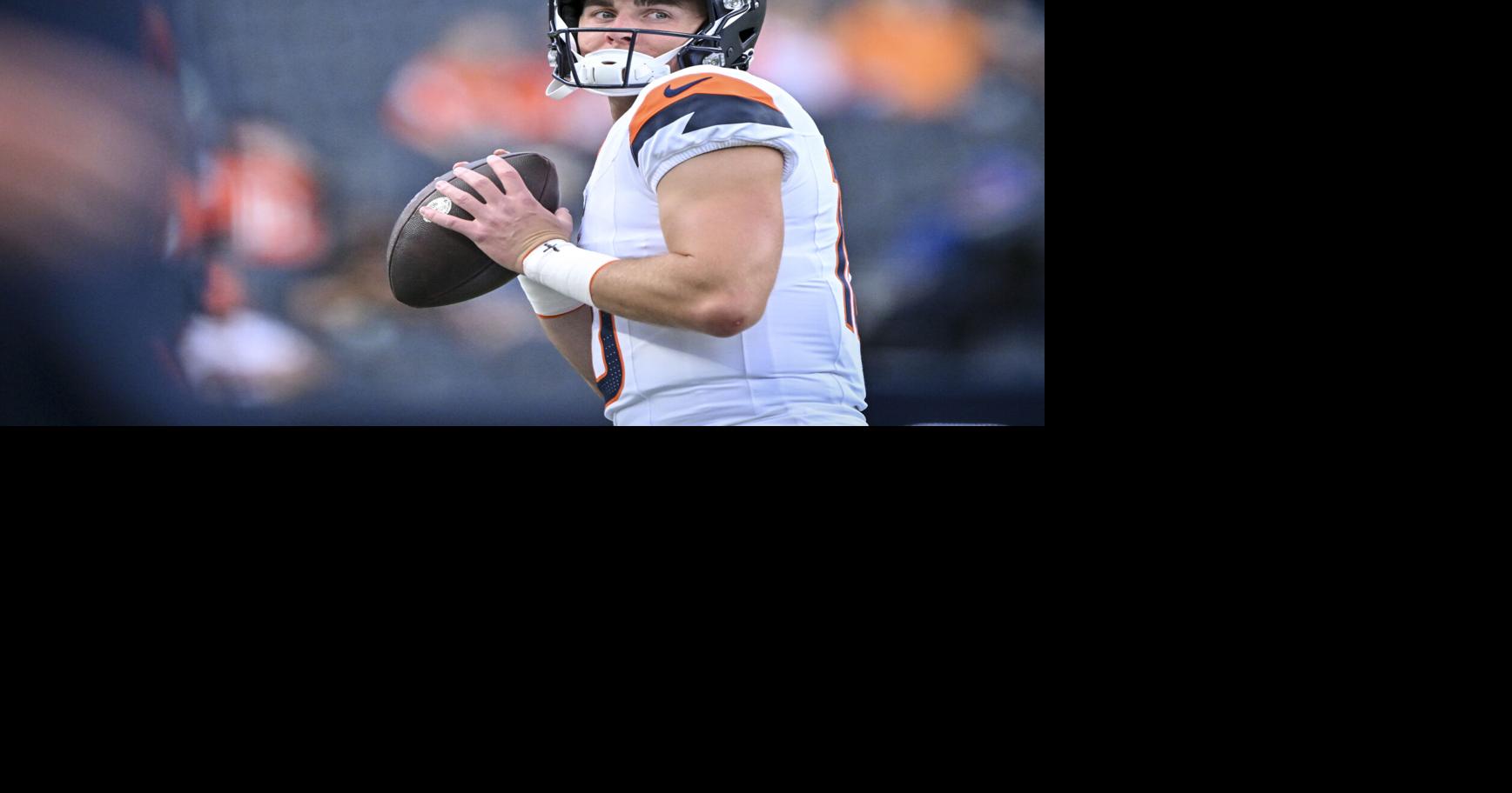 Denver Broncos quarterback Bo Nix warms up before a preseason game against the Green Bay Packers at Empower Field at Mile High in Denver on Aug. 21, 2026.