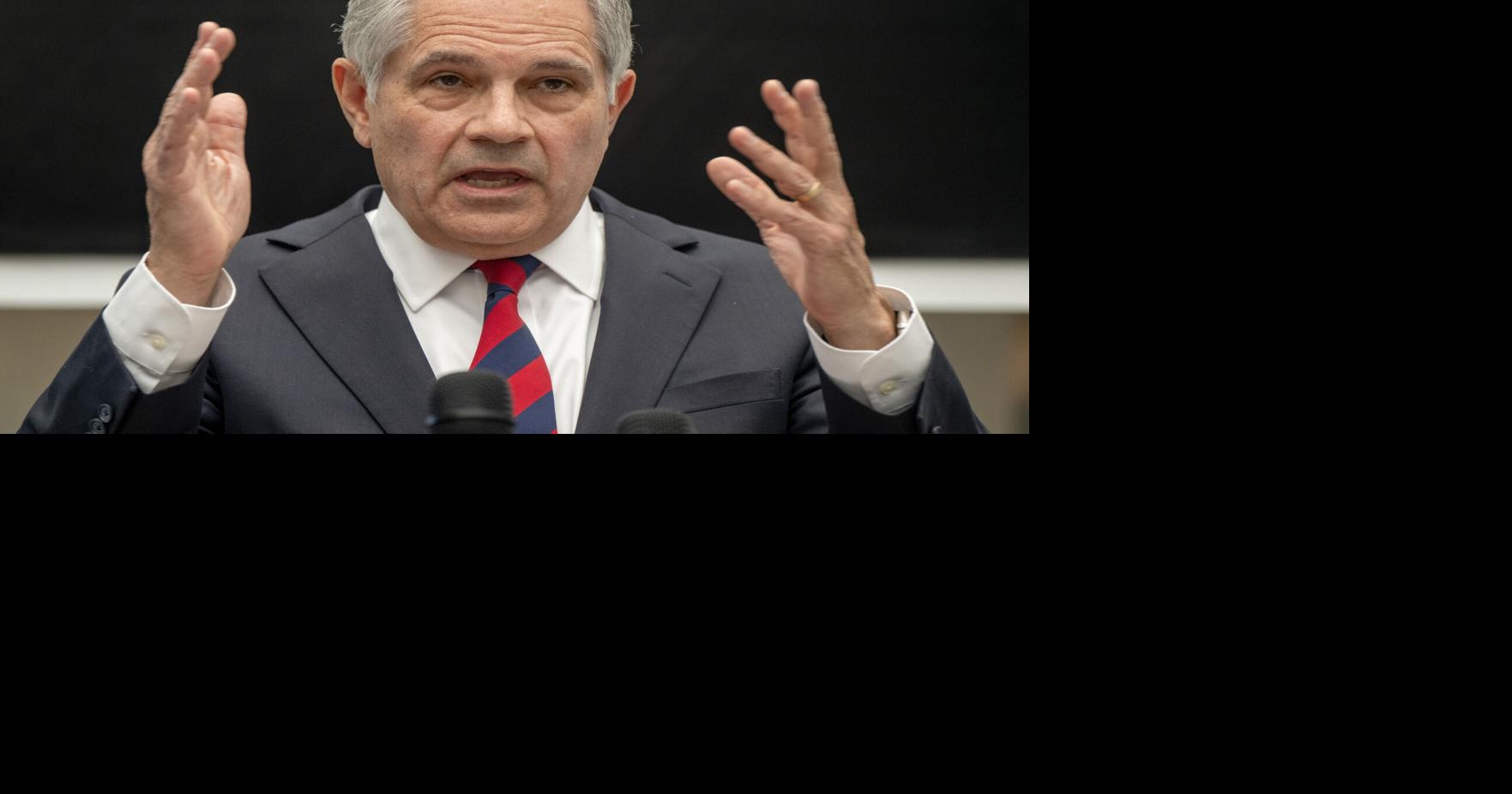 District Attorney Larry Krasner at a news conference in May 2026, denouncing criticism of his office leveled by Republican members of the House Judiciary Committee, and specifically its chairman, Rep.