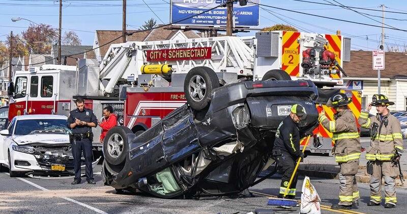 Car rolls over in Wednesday morning Schenectady crash; One driver taken ...