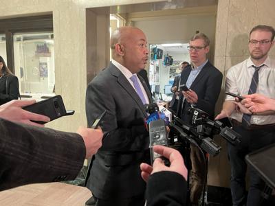 Assembly Speaker Carl Heastie gaggle at state Capitol