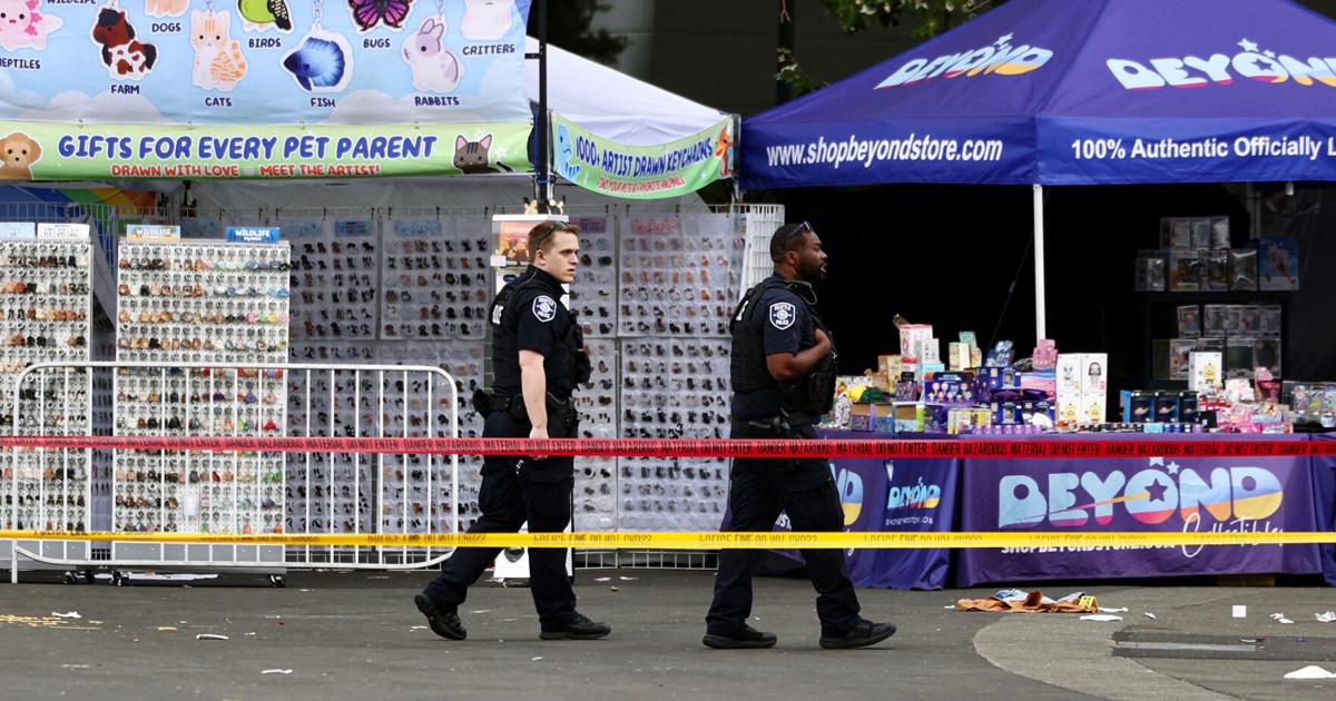 Police respond to a shooting with“ multiple” victims at Seattle Center, according to the Seattle Police Department, during the Bite of Seattle food festival Sunday, July 26, 2026.