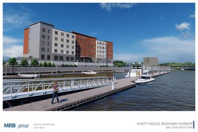 Renderings of the Hyatt House hotel