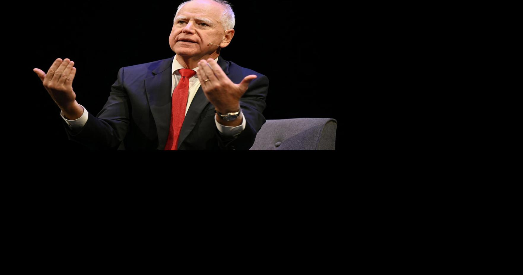 Tim Walz gestures during an interview during the North Star Summit at the Guthrie Theater in Minneapolis on Tuesday, Sept. 22, 2026.