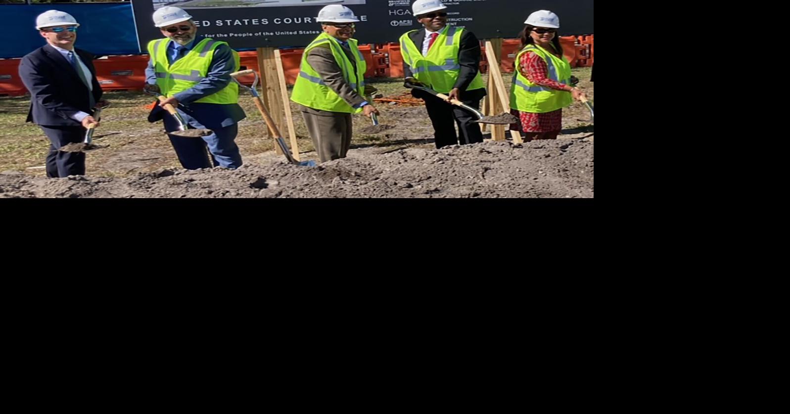 District Judge William Dimitrouleas, second from left, takes part in the 2023 groundbreaking for a long-awaited federal courthouse in Fort Lauderdale, Florida.