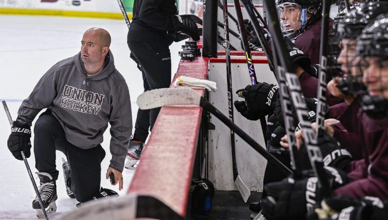 Hauge conducts his first Union College men's hockey practice