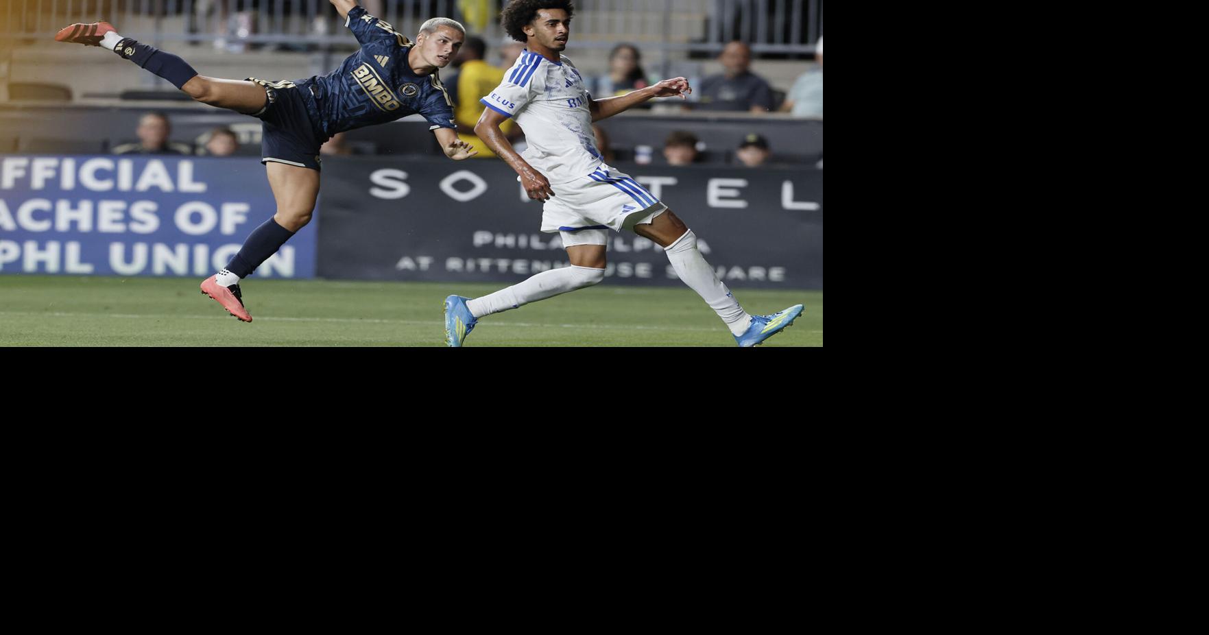 The Philadelphia Union's Cavan Sullivan, left, tracks his attempt on goal during the first half against CF Montreal at Subaru Park on Saturday, Sept. 5, 2026, in Philadelphia.