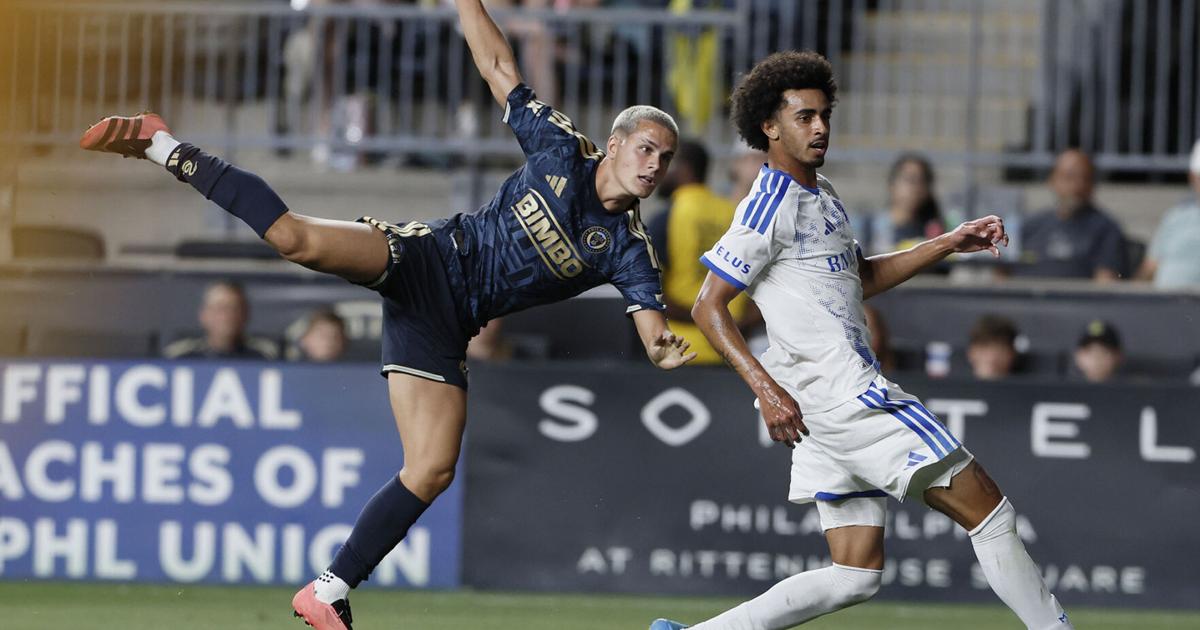 The Philadelphia Union's Cavan Sullivan, left, tracks his attempt on goal during the first half against CF Montreal at Subaru Park on Saturday, Sept. 5, 2026, in Philadelphia.