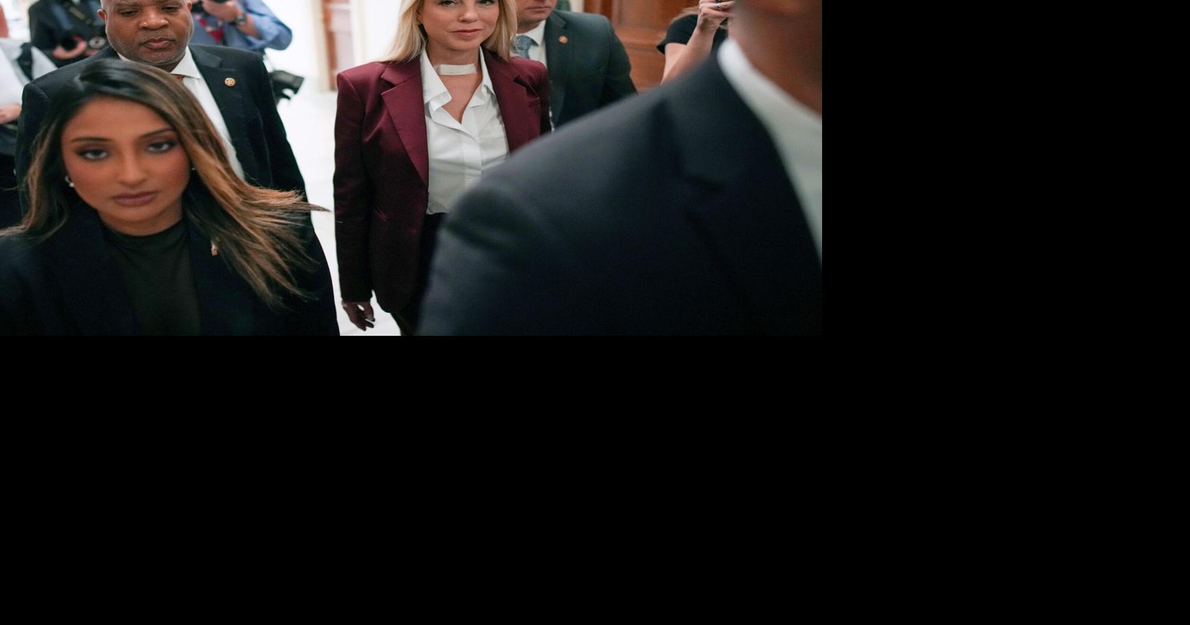 Former U.S. Attorney General Pam Bondi (C) arrives to testify at a closed-door interview with the House Oversight Committee on Capitol Hill on May 29, 2026 in Washington, DC.