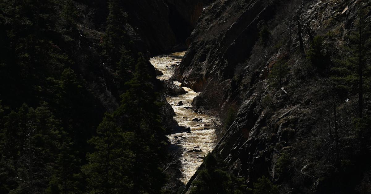 The Uncompahgre River flows through a canyon near Red Mountain Pass on March 25, 2026, near Ouray, Colo. Historically low snowpack and record-setting heat in the area are adding to drought conditions throughout the Colorado River Basin.