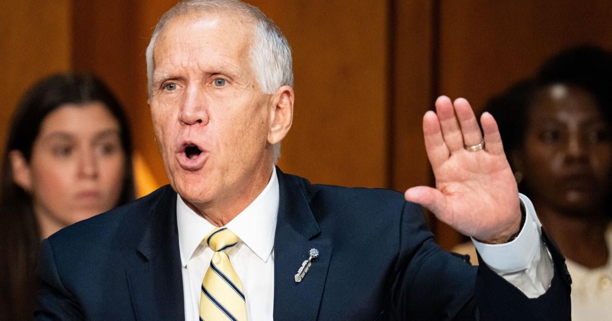 Thom Tillis, R- N.C., questions Acting Attorney General Todd Blanche during his confirmation hearing to be Attorney General in the Senate Judiciary Committee in Washington, D.C., on Wednesday, July 15, 2026.