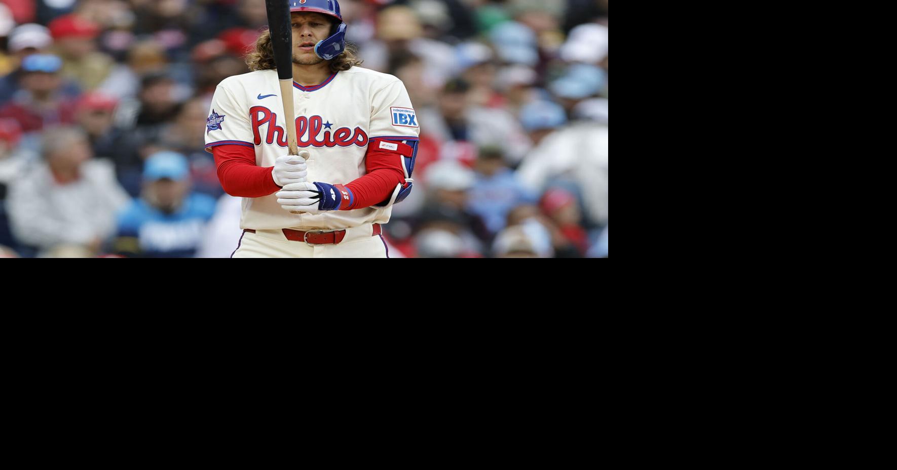 Philadelphia Phillies third baseman Alec Bohm at bat against the Cleveland Guardians on May 24, 2026, in Philadelphia.