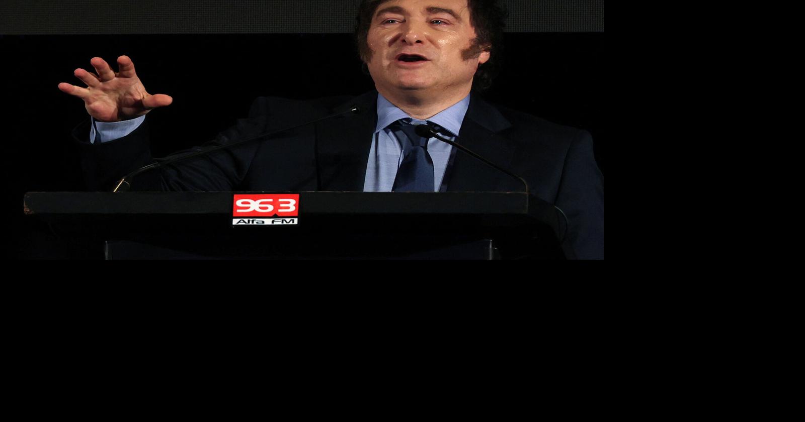 Argentina's President Javier Milei delivers a speech during a meeting of the Marketing Managers Association of Uruguay at the Radisson Hotel in Montevideo on Dec. 6, 2024, after participating in the LXV Mercosur Summit.