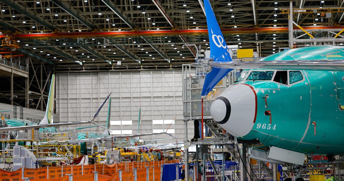 Several 737 MAX aircraft are seen in various stages of assembly at the Boeing factory on Wednesday, April 15, 2026, in Renton, Washington.