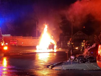 Car destroyed by fire in Hudson
