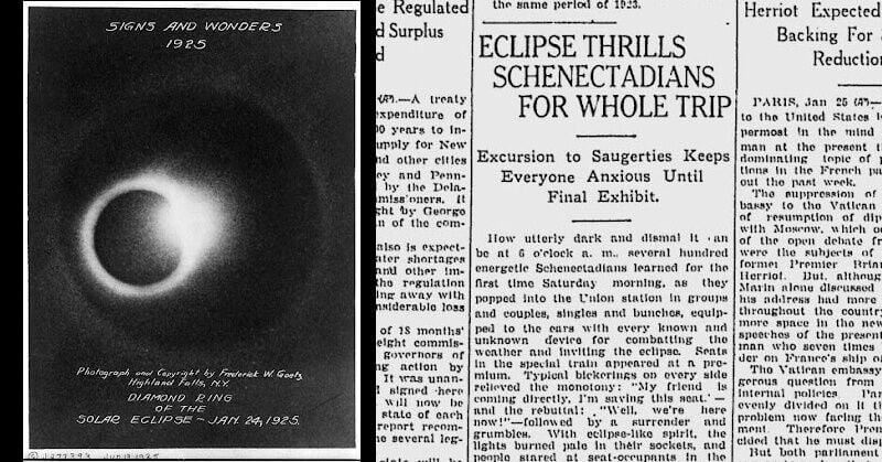 Schenectady 1925 eclipse headline and photo