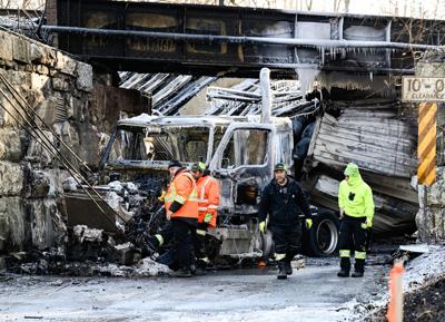 Truck removal, cleanup at Glenville bridge crash, explosion site