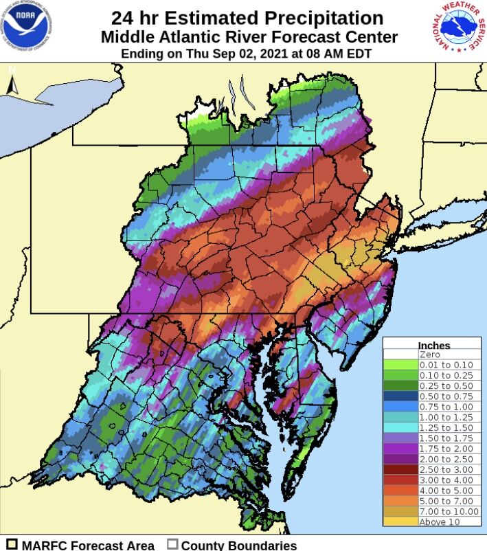 Daily Rainfall Totals Map Nws Rainfall Totals From 3 6 5 Inches Across Valley News Dailyitem Com