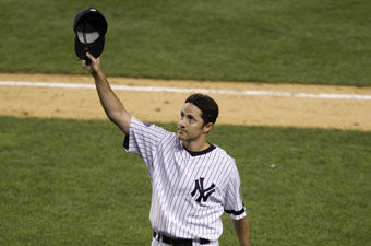 New York Yankees Mike Mussina follows through in the first inning