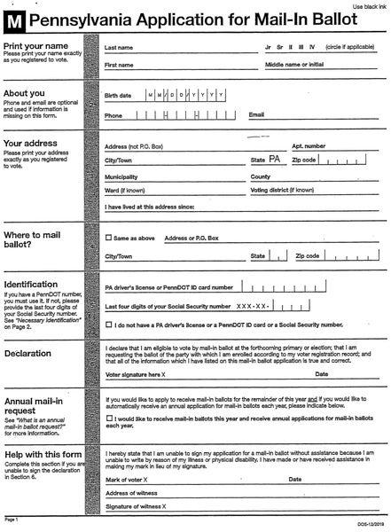 deadline for mail in ballot pa