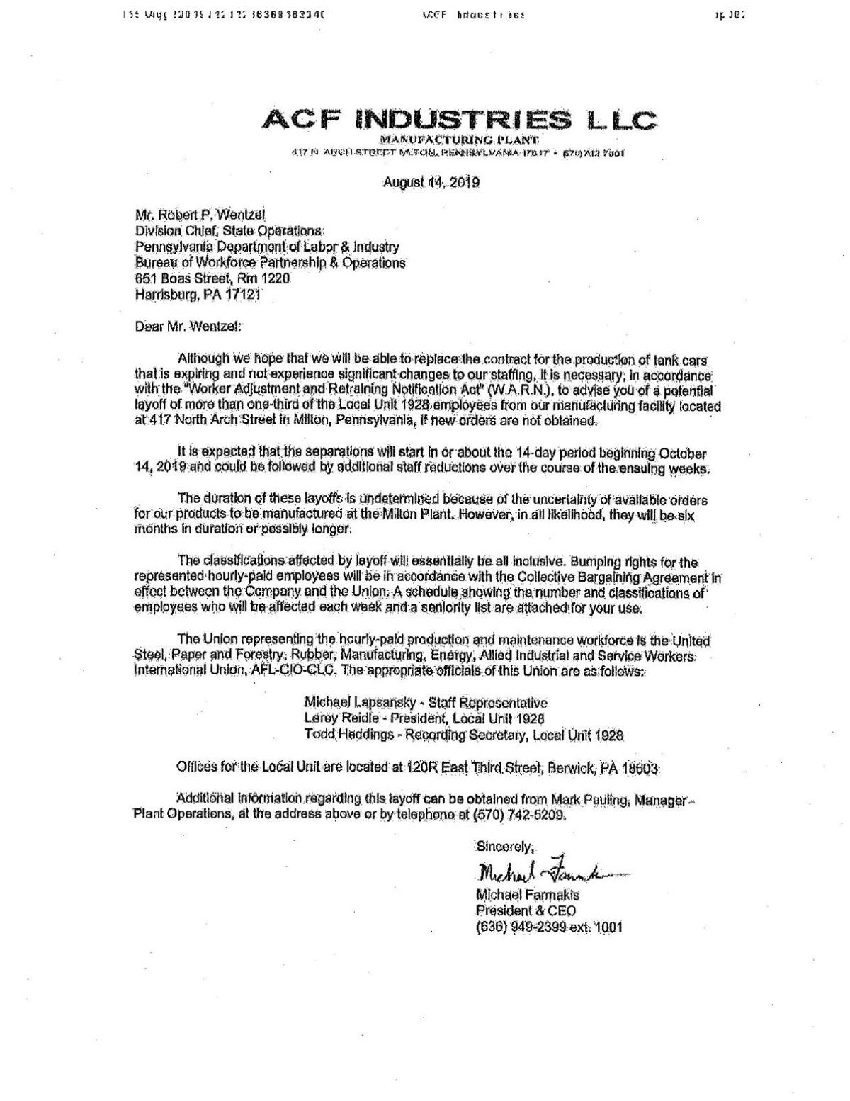 148 To Lose Jobs At Acf In Milton Company Ceo News Dailyitem Com