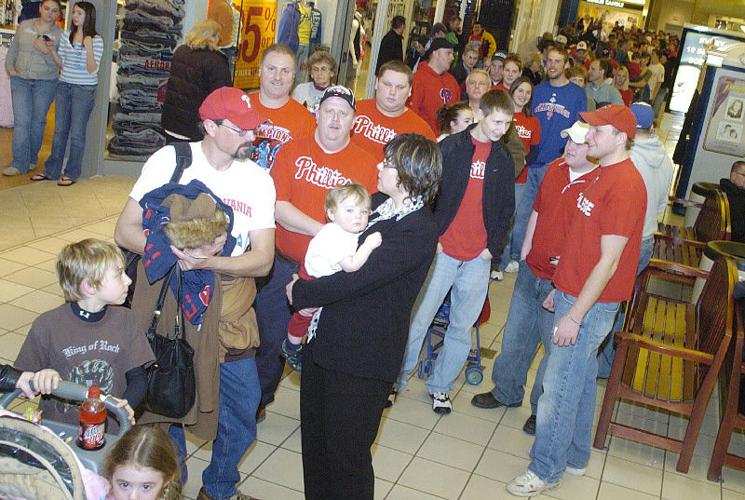 The #Phillies have had the NL championship trophy on display and available  for photos this spring. Shiny.