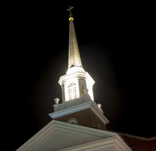 Church #39 s new steeple spire lights up the night sky Local News
