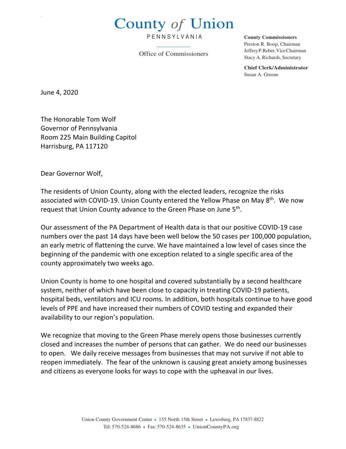 Union County Leaders Urge Gov Wolf To Let County Go Green Friday Coronavirus Dailyitem Com