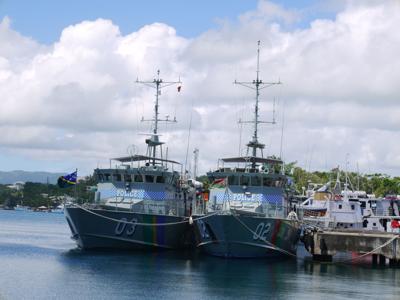 Solomon Islands patrol boat RSIPV Lata helping distribute ballot boxes