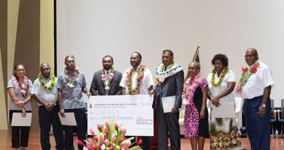 PM Salwai ( 5th from left) and PSC Chairman Mahe ( 4th from left) Acting PSC SG Gideon (far right)