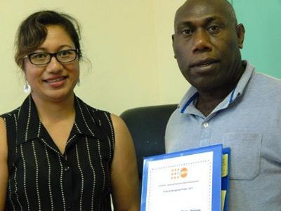 Lorna Rolls, Assistant Representative UNFPA Pacific Office, with Gideon Mael, UNFPA Programme Analyst based in Port Vila, Vanuatu