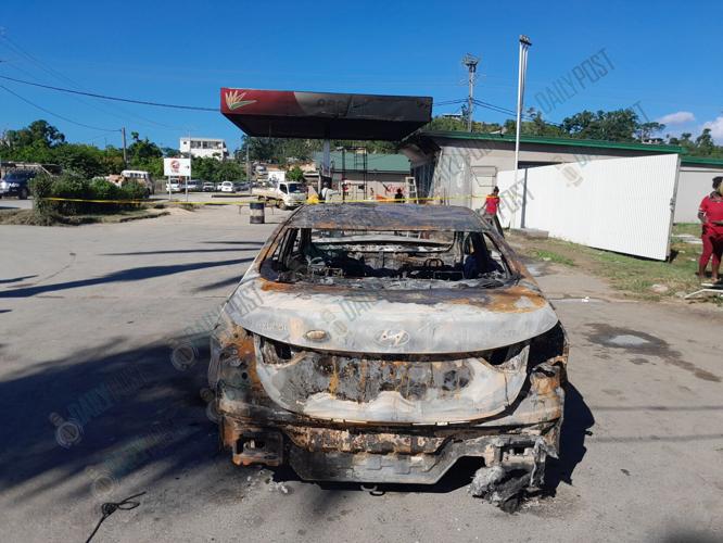Fuel station damaged after car caught fire