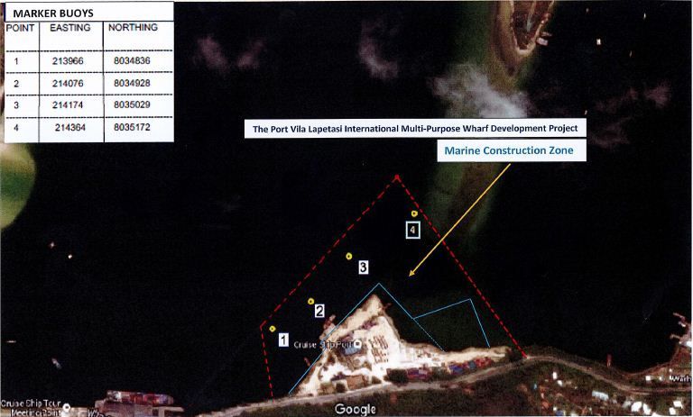 Notification for marine and land construction zones from Toa Corp