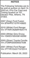 NOTICE The Following Vehicles are to be