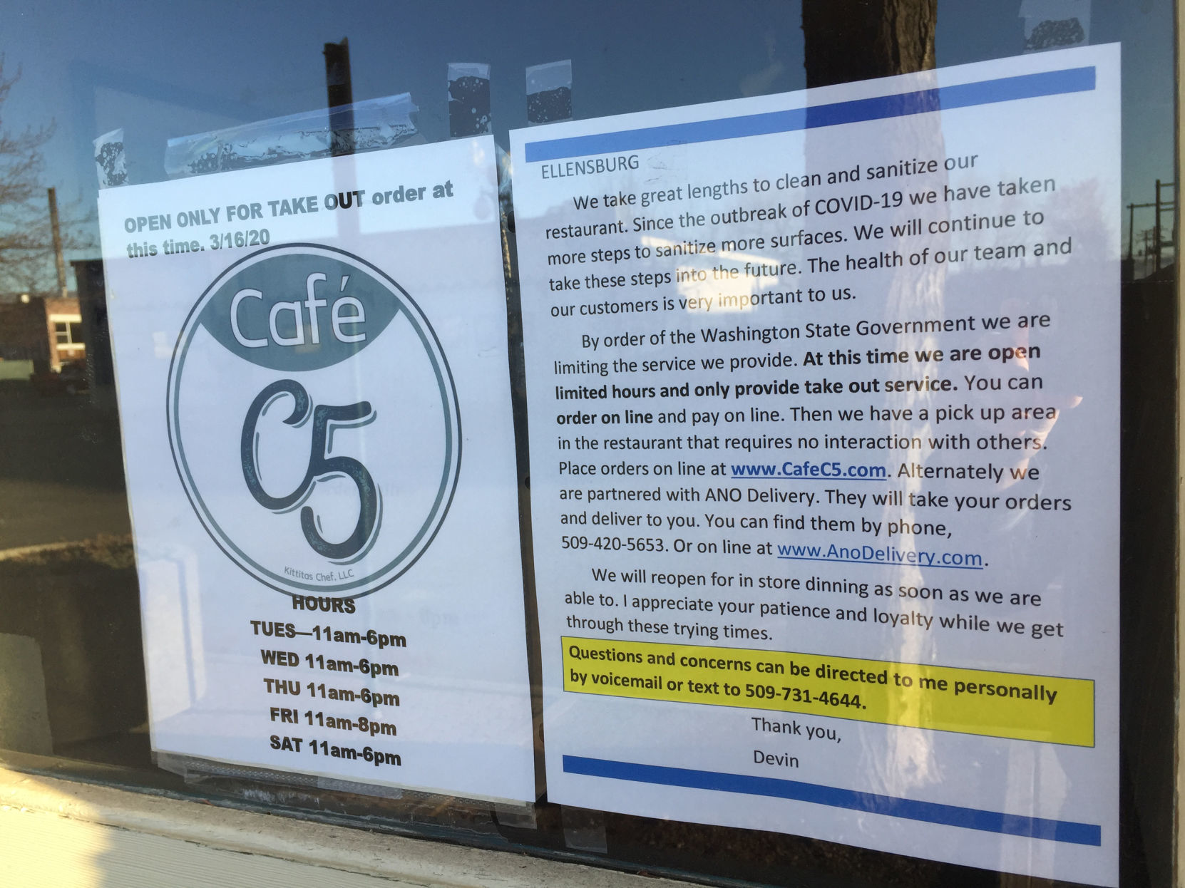 Ellensburg restaurants comply with COVID 19 guidelines while