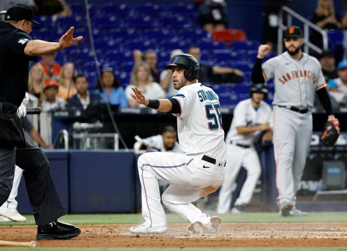 Blake Sabol of the San Francisco Giants at bat against the Miami