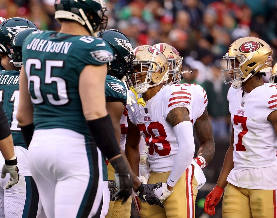 San Francisco 49ers cornerback Deommodore Lenoir (38) intercepts a pass  during an NFL divisional round playoff